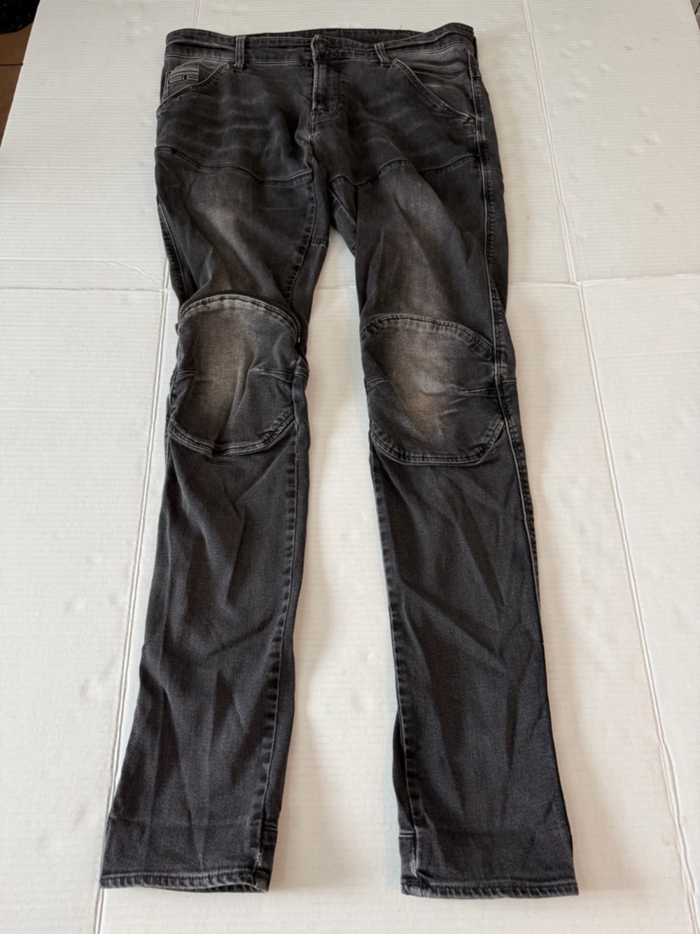 G-Star Raw Zip Knee Biker Moto Super Slim Straight Black Washed Knee-Panel Jeans